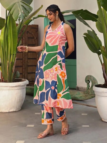 Malishka Export Women's Viscose Floral Printed Anarkali Kurta With Pant Set