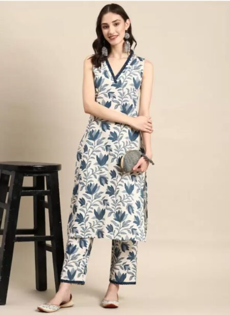 Malishka Export Women's Viscose Floral Printed Straight Kurta With Pant Set