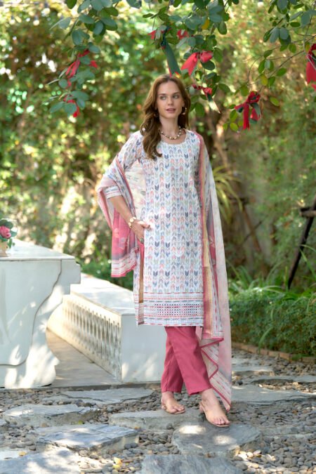 Avantini Women's Cotton White Blue Floral Printed With Chikankari Embroidered Kurta Pant With Dupatta