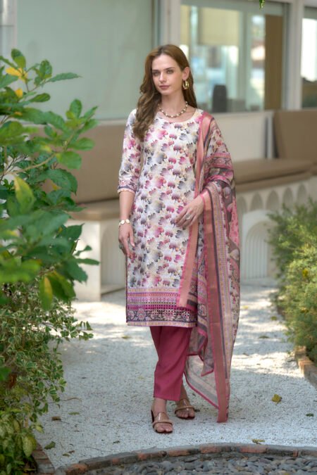 Avantini Women's Cotton White Wine Floral Printed With Chikankari Embroidered Kurta Pant With Dupatta