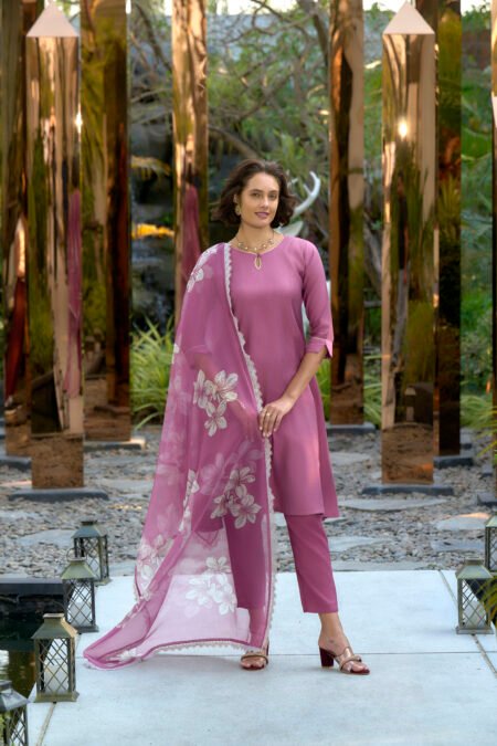 Avantini Women's Cotton Onion Emblished Kurta Pant With Dupatta