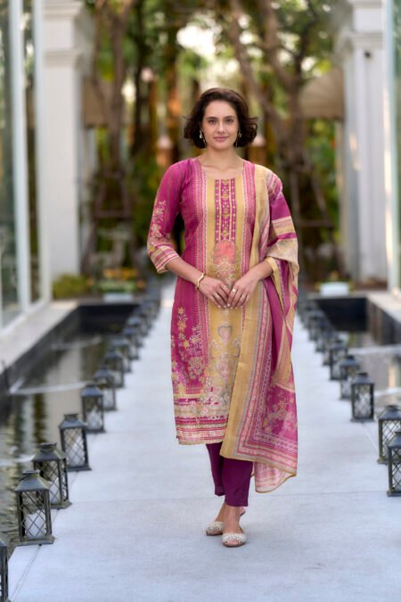 Avantini Women's Silk Blend Pink Embroidered Kurta Pant With Dupatta