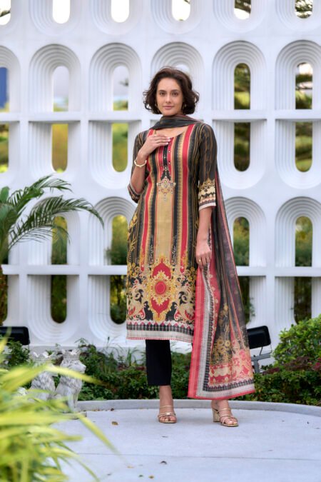 Avantini Women's Silk Blend Multi Embroidered Kurta Pant With Dupatta