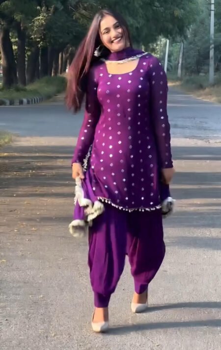 Avantini Women's Purple Faux Georgette Embroidery Kurta Dhoti With Dupatta