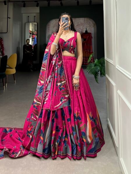 Malishka Export Womens Pink Dola Silk With Foil Print Lehenga Choli Set