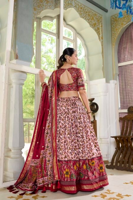 Malishka Export Womens Maroon Dola Silk With Foil Print Lehenga Choli Set