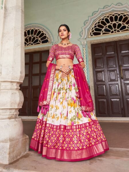 Malishka Export Womens Pink Dola Silk With Foil Print Lehenga Choli Set