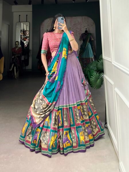 Malishka Export Womens Lavender Dola Silk With Foil Print Lehenga Choli Set