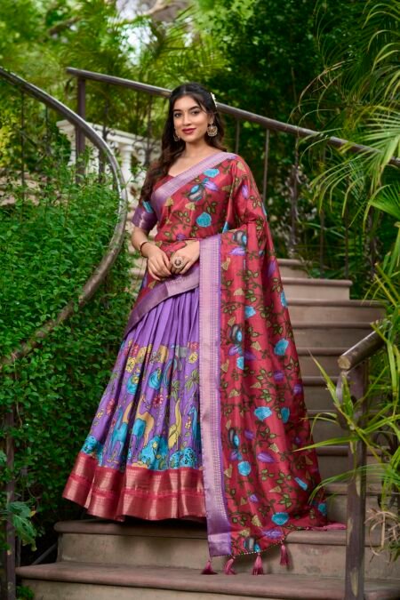Malishka Export Womens Lavender Dola Silk With Jacquard Lehenga Choli Set
