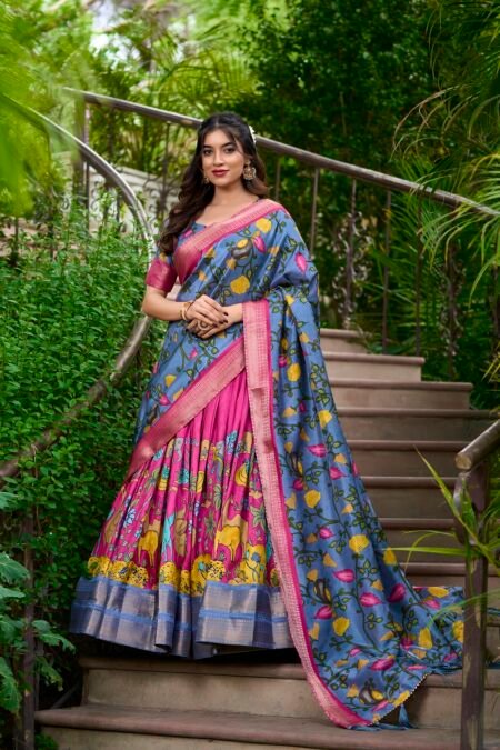 Malishka Export Womens Pink Dola Silk With Jacquard Lehenga Choli Set