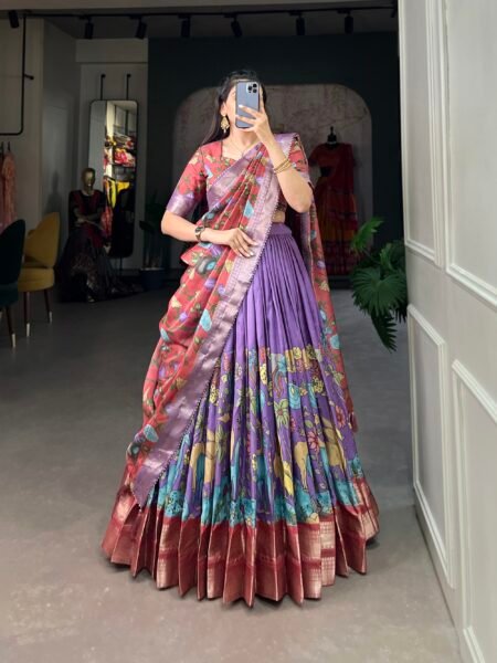 Malishka Export Womens Lavender Dola Silk With Jacquard Lehenga Choli Set