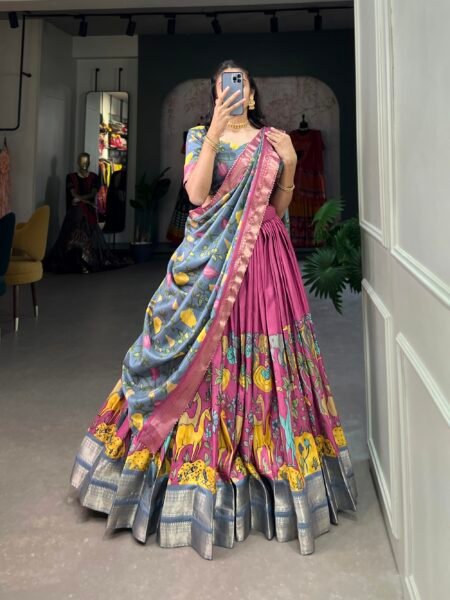 Malishka Export Womens Pink Dola Silk With Jacquard Lehenga Choli Set
