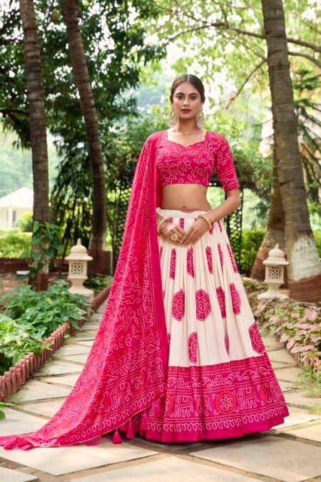 Malishka Export Womens Pink Dola Silk With Foil Print Lehenga Choli Set