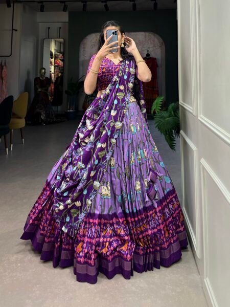 Malishka Export Womens Lavender Dola Silk With Bandhani Print Lehenga Choli Set