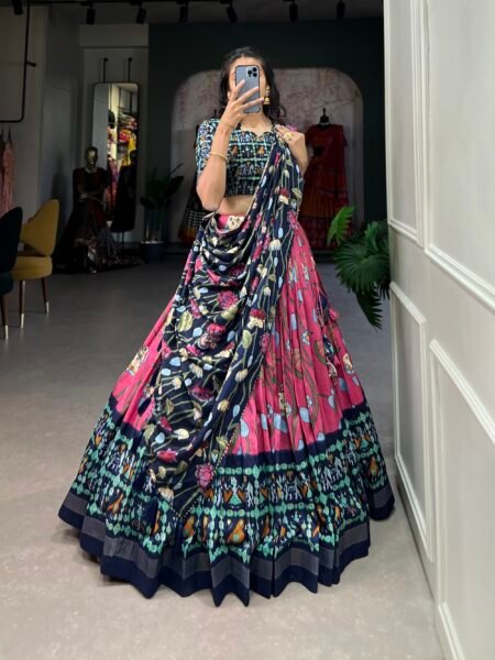 Malishka Export Womens Pink Dola Silk With Bandhani Print Lehenga Choli Set