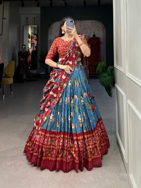 Malishka Export Womens Firozi Dola Silk With Bandhani Print Lehenga Choli Set