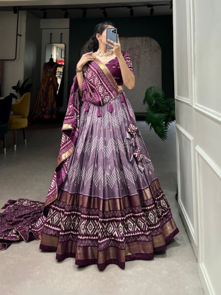 Malishka Export Womens Wine Dola Silk With Foil Print Lehenga Choli Set