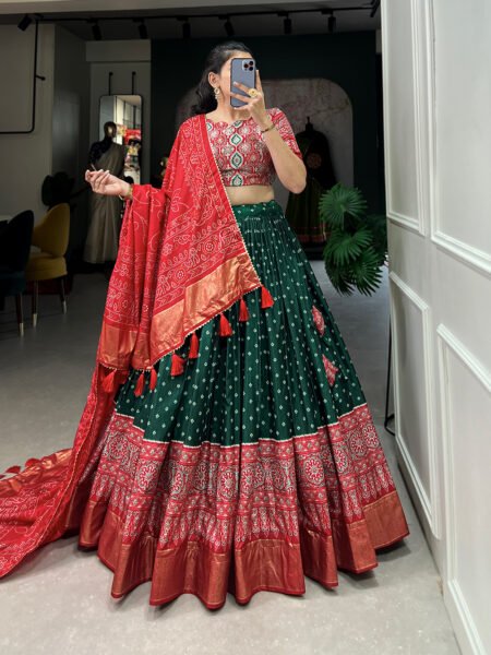 Malishka Export Womens Green Dola Silk With Foil Print Lehenga Choli Set