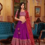 Malishka Export Womens Purple Dola Silk With Foil Print Lehenga Choli Set