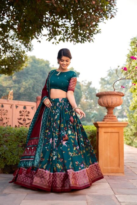 Malishka Export Womens Rama Dola Silk With Foil Print Lehenga Choli Set