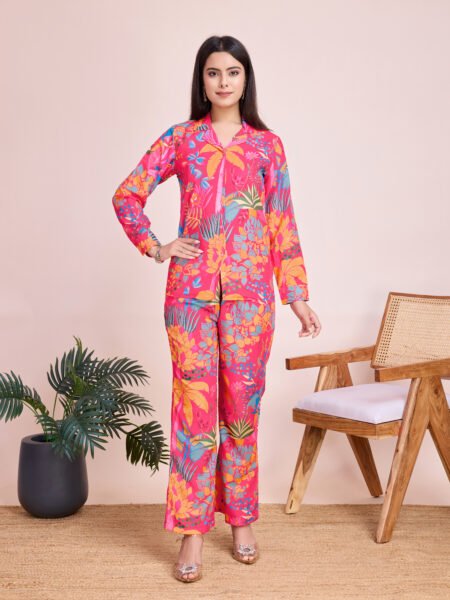 Malishka Export Women's Rayon Slub Printed co-ord set