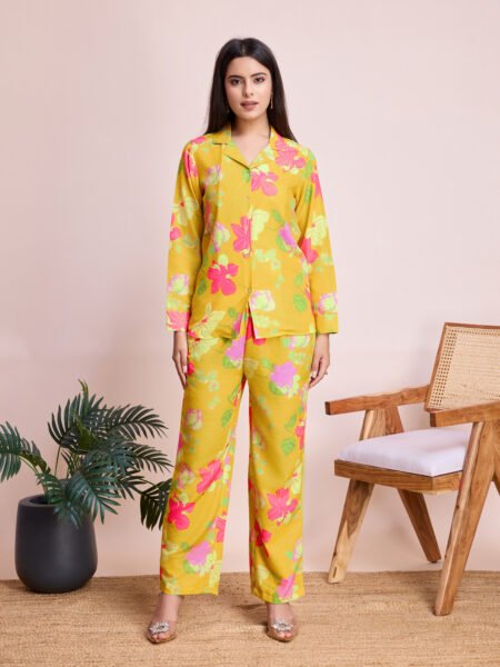 Malishka Export Women's Rayon Slub Printed co-ord set
