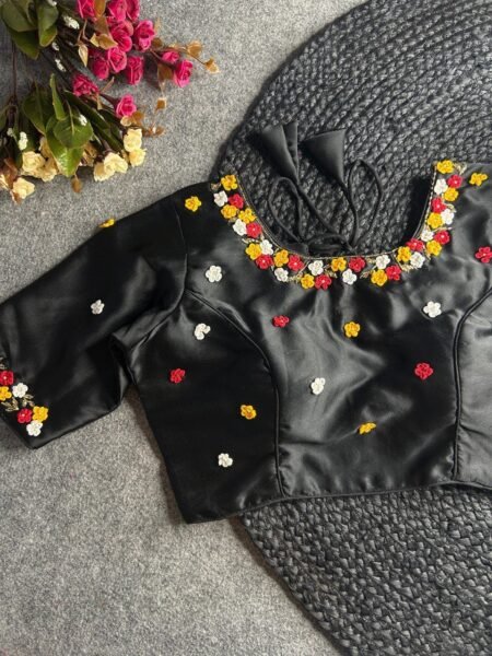 Malishka Export Women's Black Pure Silk Hand Work Readymade Blouse