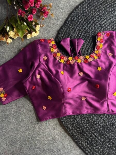 Malishka Export Women's Wine Pure Silk Hand Work Readymade Blouse