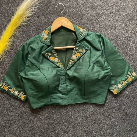 Malishka Export Women's Green Banglori Silk Hand Work Readymade Blouse