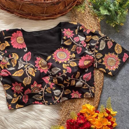 Malishka Export Women's Black Cotton Hand Work Readymade Blouse