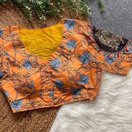 Malishka Export Women's Orange Cotton Hand Work Readymade Blouse