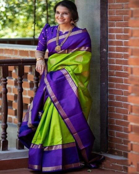 Malishka Export Jacquard Lichi Silk Green Saree With Unstiched Blouse Piece