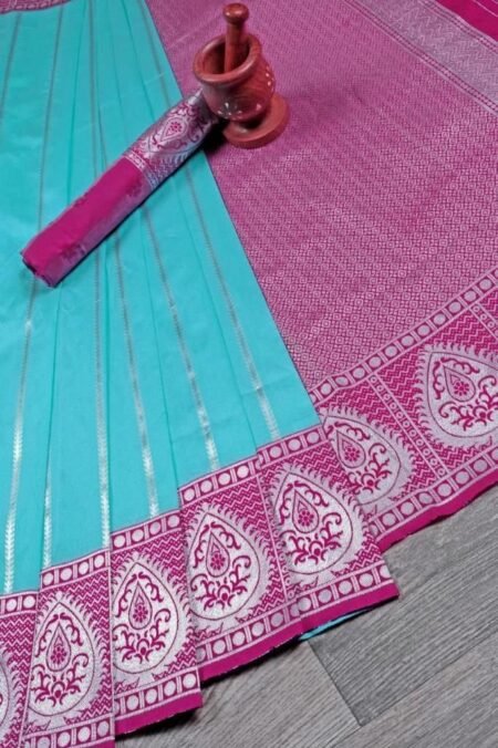 Malishka Export Jacquard Lichi Silk Pink Saree With Unstiched Blouse Piece