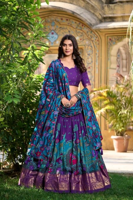 Malishka Export Womens Purple Dola Silk With Foil Print Lehenga Choli Set