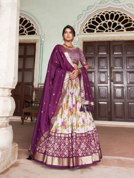 Malishka Export Womens Wine Dola Silk With Foil Print Lehenga Choli Set