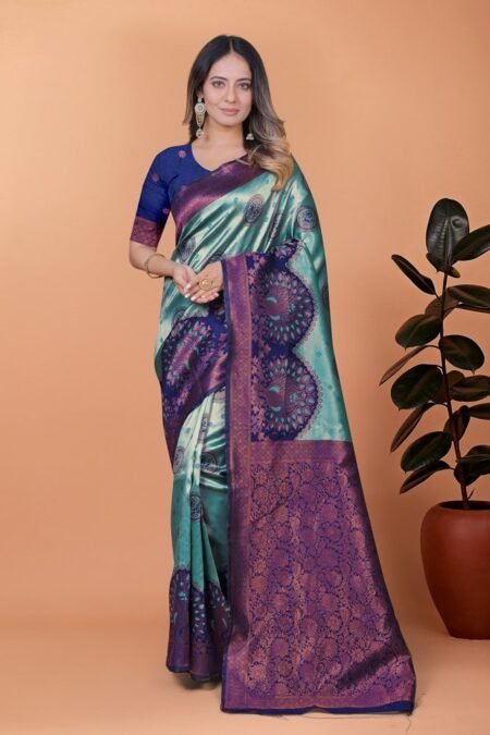Avantini  Peacock Aura Banarasi Silk Saree With Unstitched Blouse Piece