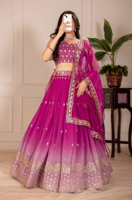 Malishka Export Womens Pink Simmer Silk Embroidery Lehenga Choli Set