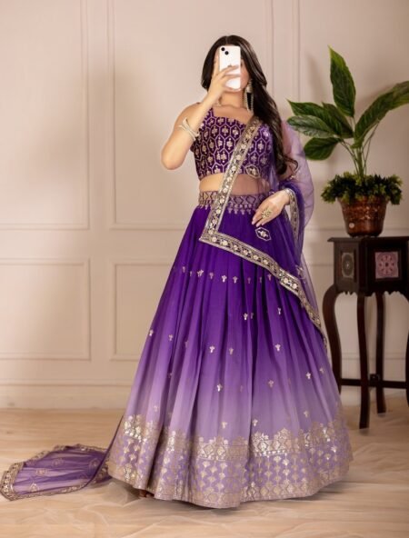 Malishka Export Womens Purple Simmer Silk Embroidery Lehenga Choli Set