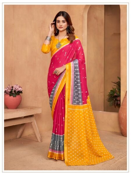 Malishka Export Cotton Printed Saree With Unstiched Blouse Piece