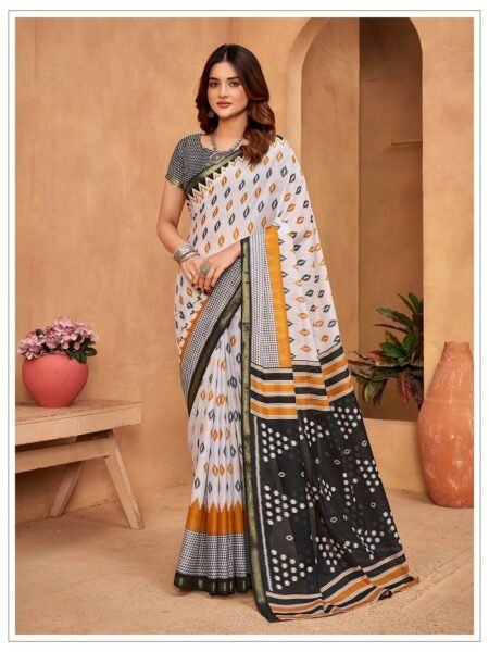 Malishka Export Cotton Printed Saree With Unstiched Blouse Piece