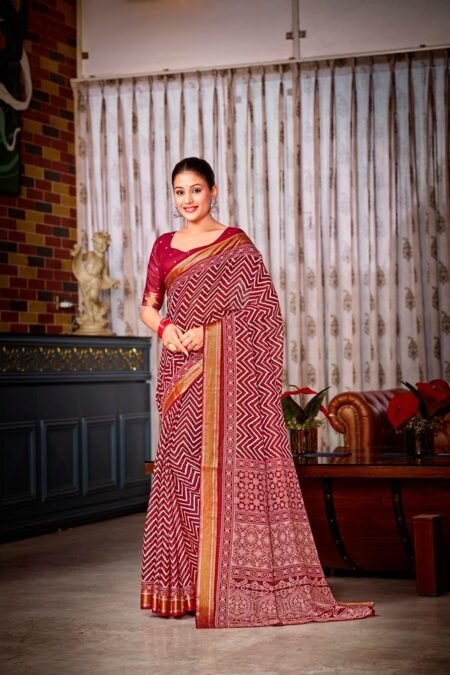 Malishka Export Cotton Printed Saree With Unstiched Blouse Piece