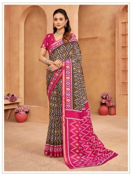 Malishka Export Cotton Printed Saree With Unstiched Blouse Piece