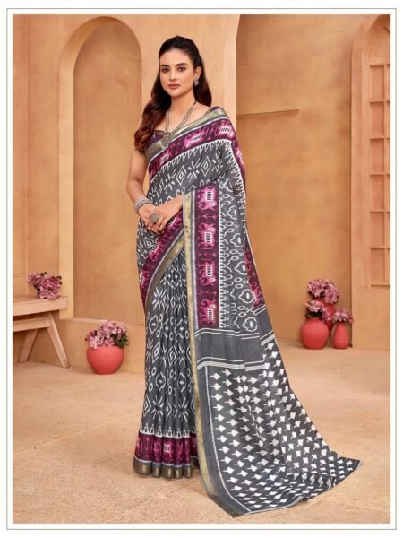 Malishka Export Cotton Printed Saree With Unstiched Blouse Piece
