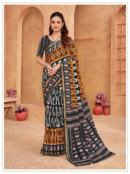 Malishka Export Cotton Printed Saree With Unstiched Blouse Piece