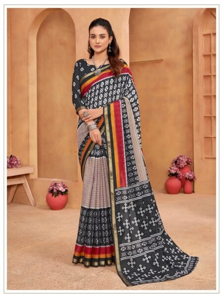 Malishka Export Cotton Printed Saree With Unstiched Blouse Piece
