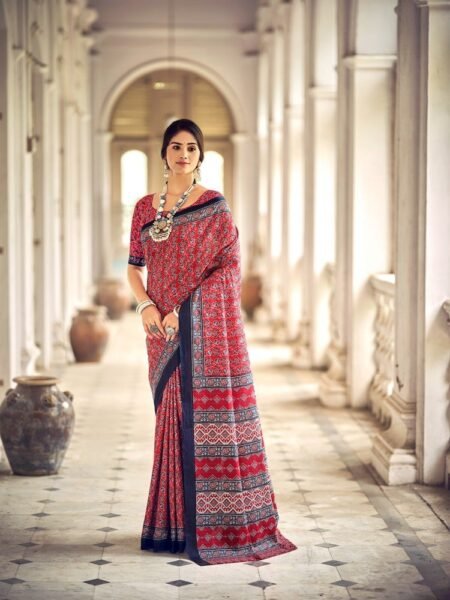 Malishka Export Cotton Printed Saree With Unstiched Blouse Piece