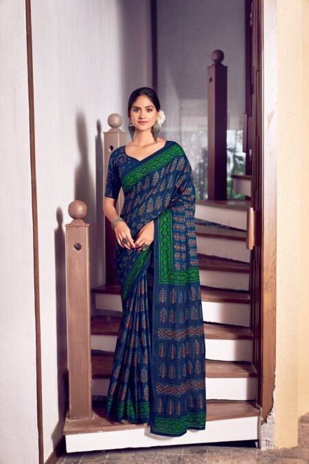 Malishka Export Cotton Printed Saree With Unstiched Blouse Piece