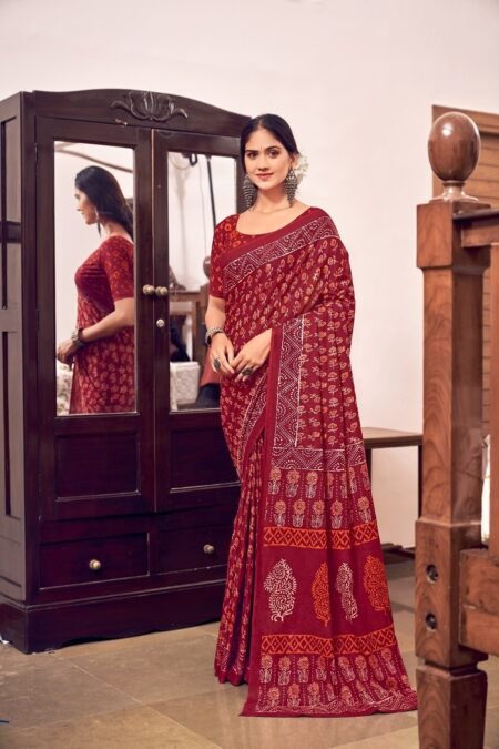 Malishka Export Cotton Printed Saree With Unstiched Blouse Piece