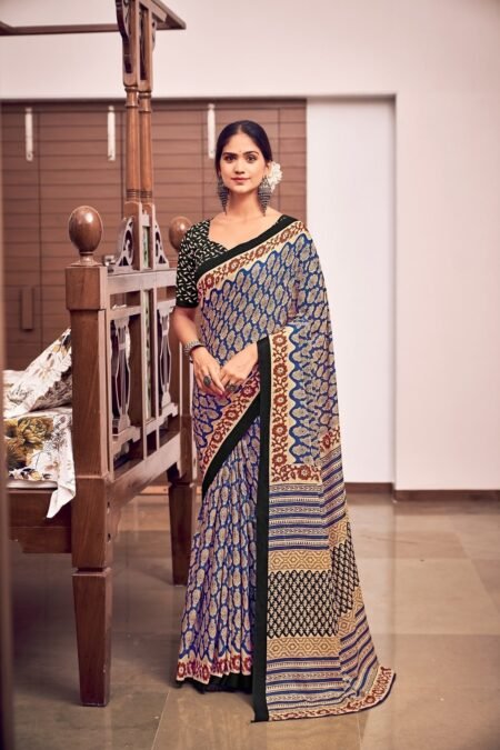 Malishka Export Cotton Printed Saree With Unstiched Blouse Piece