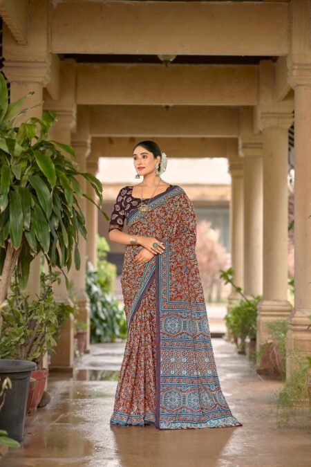 Malishka Export Cotton Printed Saree With Unstiched Blouse Piece
